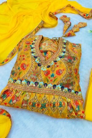 Presenting New Special Party Wear Aliya Cut Dresses Dupatta With Pant