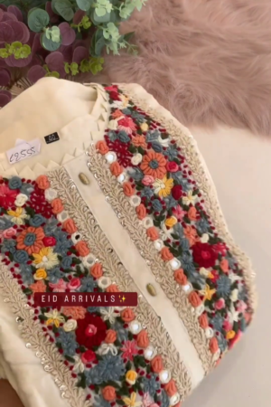 White Hand Painted Silk Shantung Suit Set