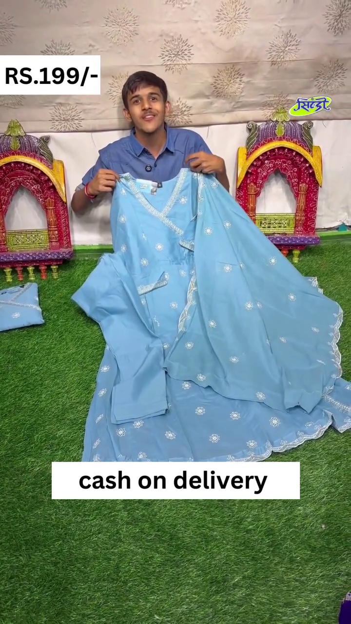 Ice Blue Zari And Badla Work Embellished Georgette Suit - Image 2