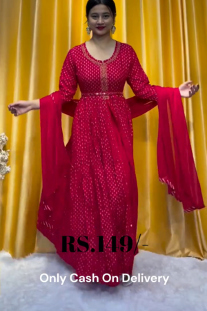 Ethnic Printed Mirror Embroidered Layered Dress