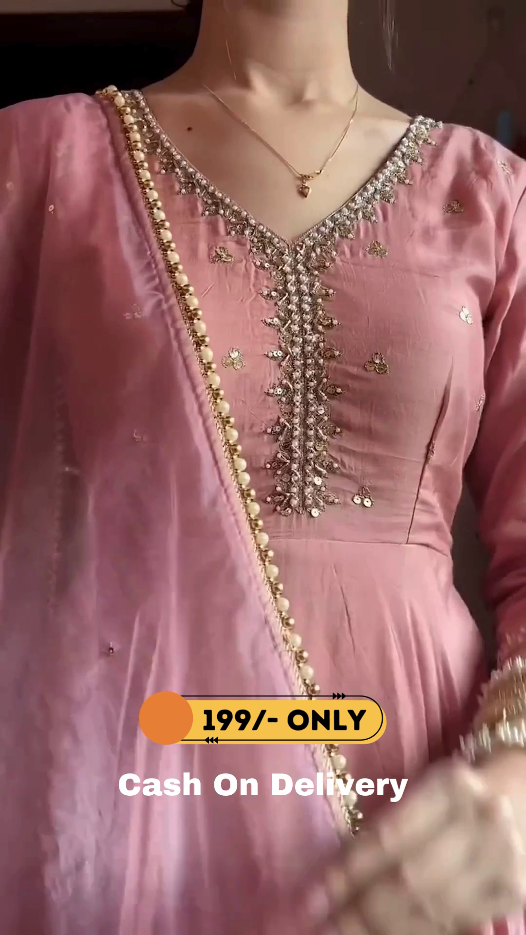 Designer Party Wear Peach Color Exclusive Gown - Image 3