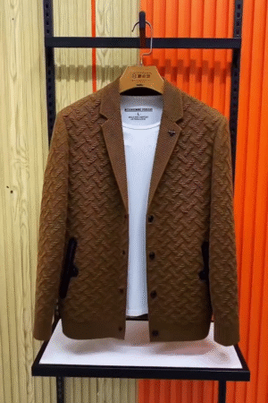 Textured Knit Brown Casual Blazer for Men