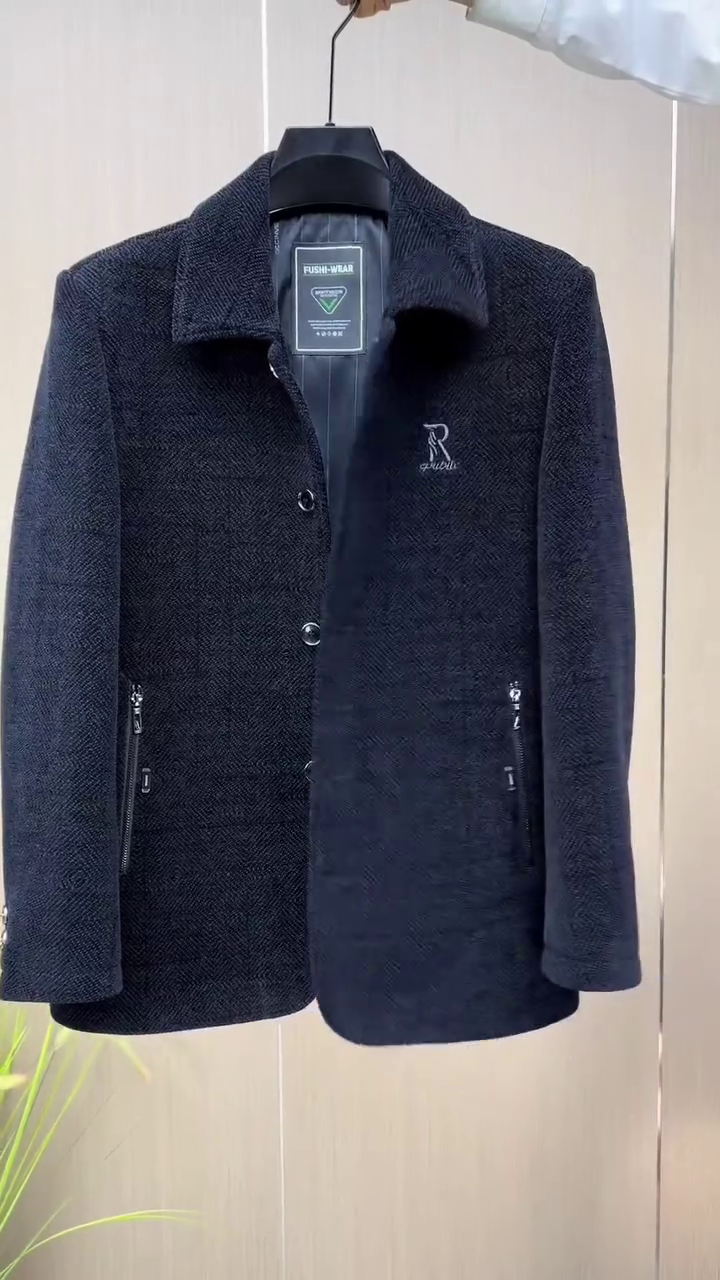 Men's Classic Charcoal Herringbone Car Coat