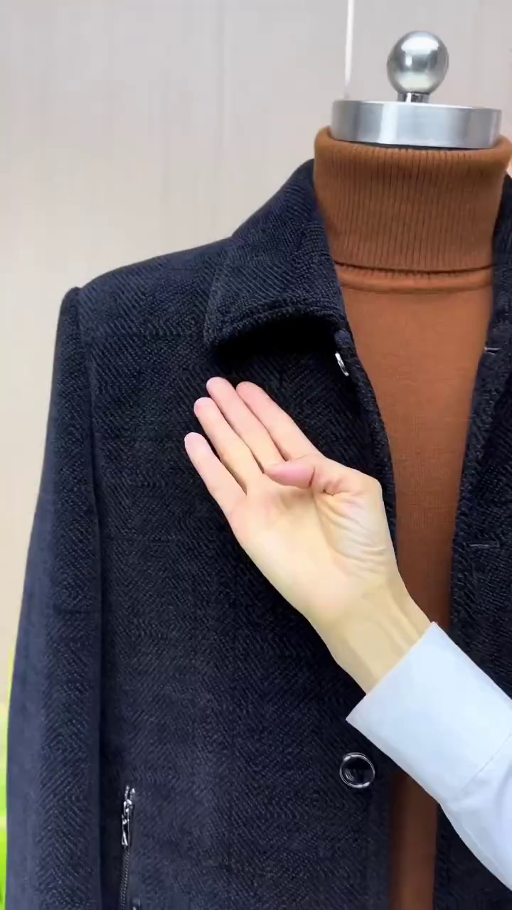 Men's Classic Charcoal Herringbone Car Coat - Image 2