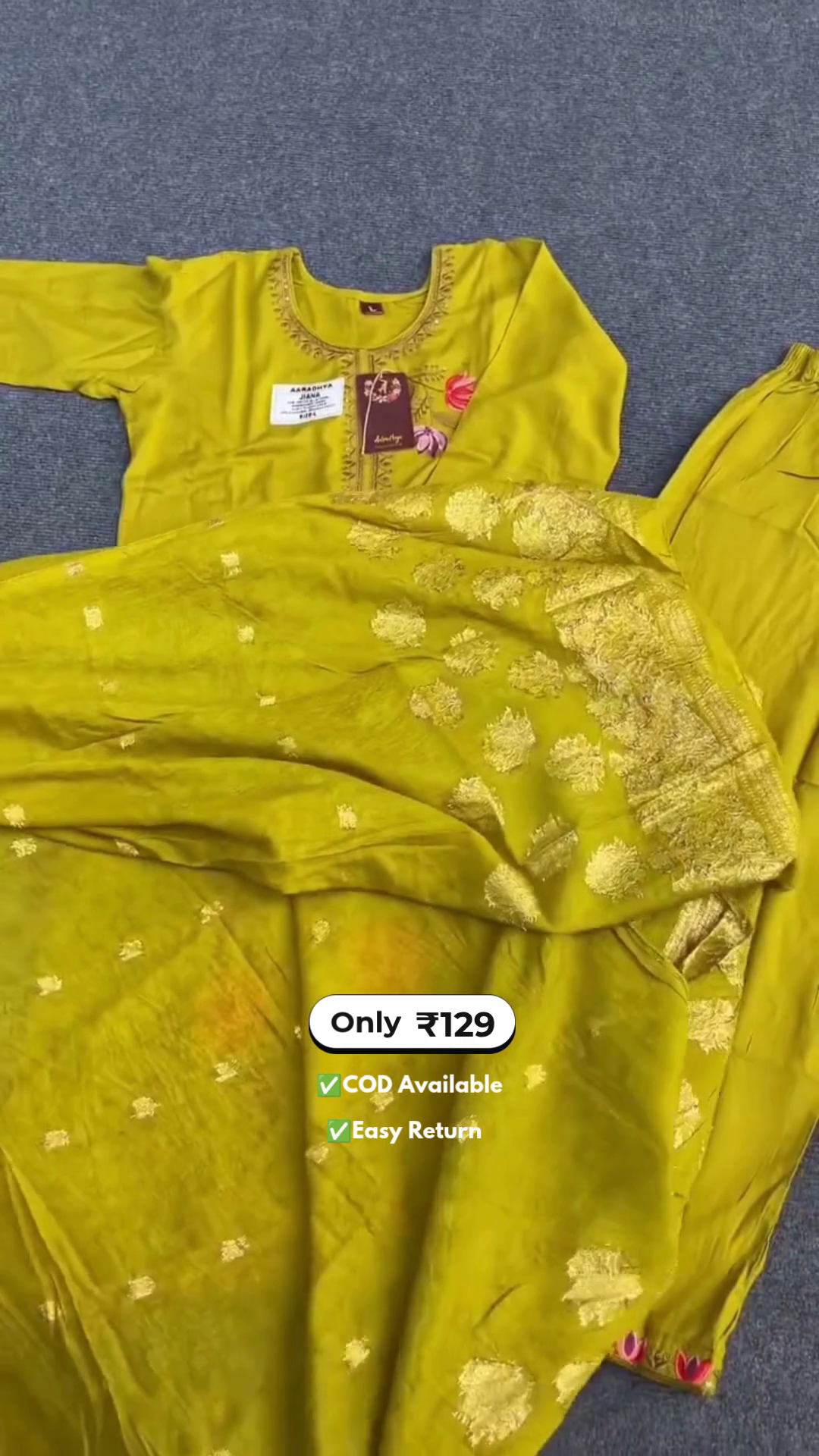 Elegant Yellow Dress Set with Beige Detailing for Women - Image 3