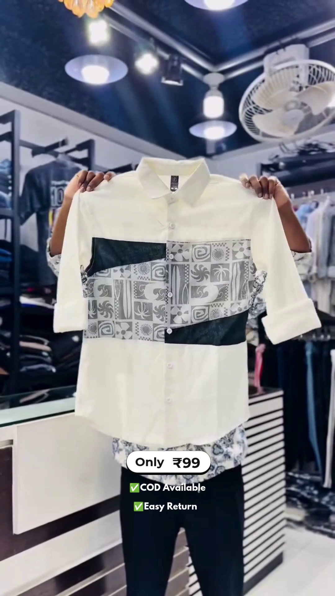 Men's Half Printed Full Sleeve Shirt